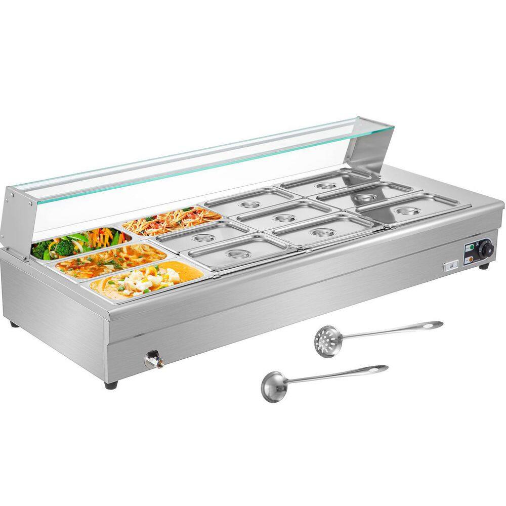 VEVOR Electric Countertop Food Warmer 84 Qt. 12 Pan x 13 GN Commercial Food Steam Table 6 in. Deep 1500-Watt BLZBWTC12P1300001V1