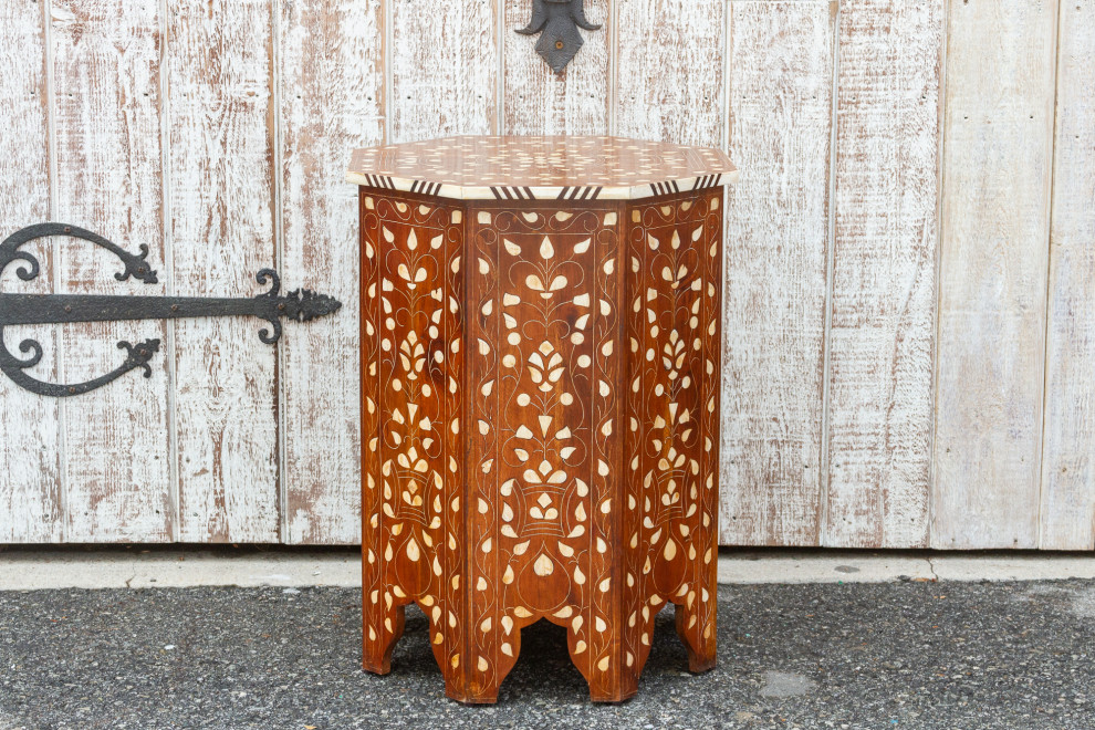 Mother of Pearl Inlay Damascene End Table   Mediterranean   Side Tables And End Tables   by De cor  Houzz