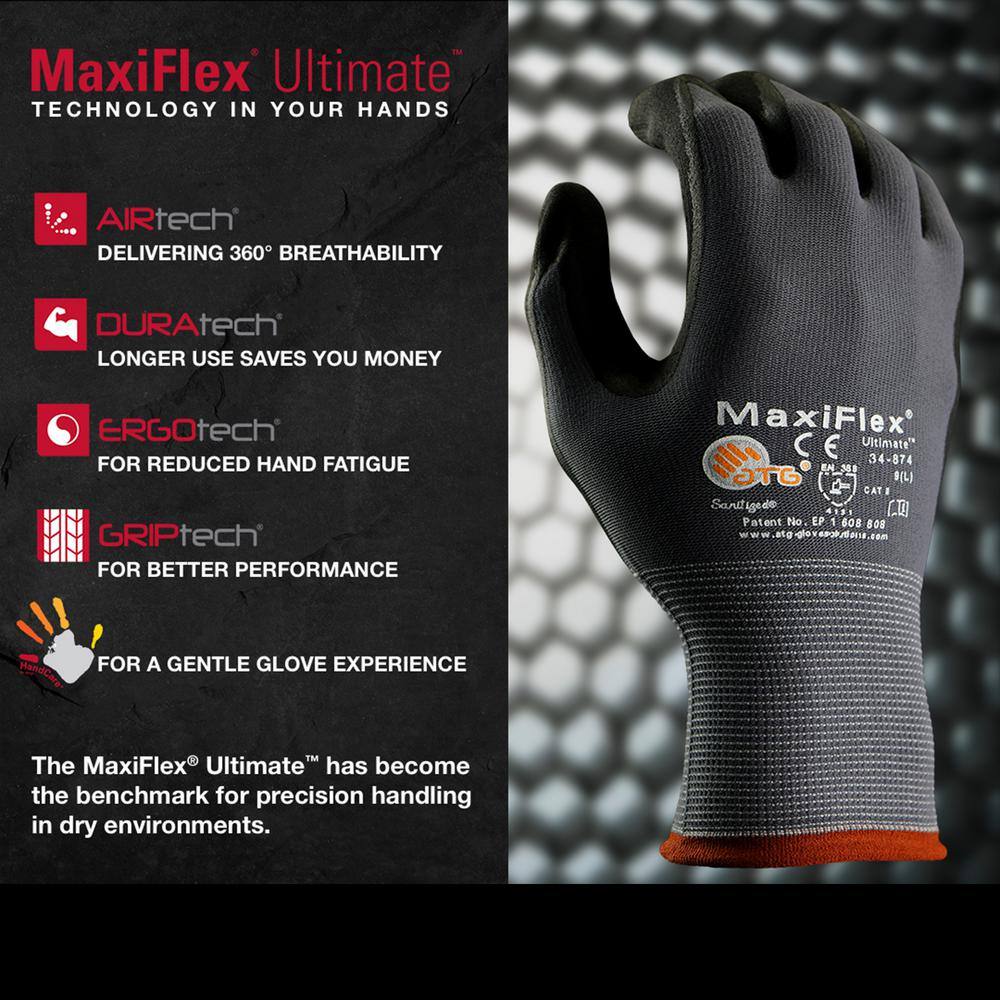 ATG MaxiFlex Ultimate Men's Large Gray Nitrile Coated Work Gloves 34-874TLVPD72