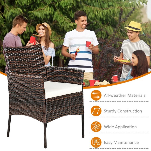 Costway Patio Rattan Arm Dining Chair Cushioned Sofa Furniture Brown