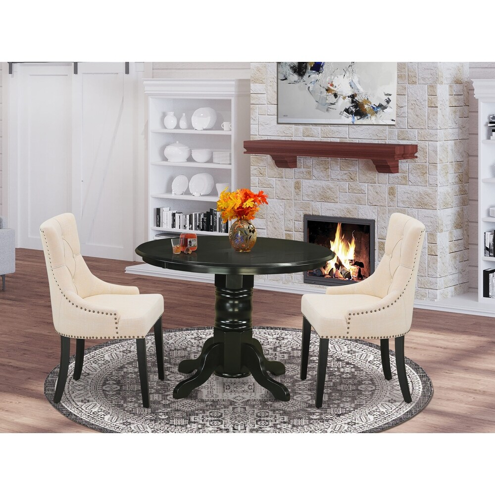 East West Furniture Kitchen Table Set Consist of a Dining Room Table and Linen Fabric Chairs (Finish   Pieces Options)