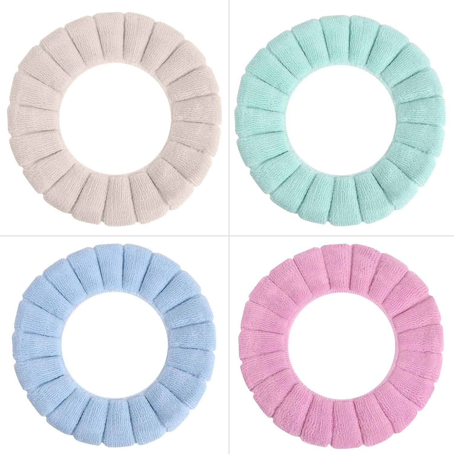 Grey， Green， Pink， Blue 4pcs Soft Toilet Seat Cover Cushions For Bathroom， Thicker Warmer Washable， Expandable， Easy Installation Cushion Cover Covers