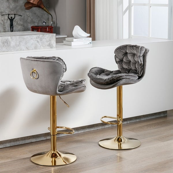 Velvet Counter Height Adjustable Barstools，Upholstered Modern Bar Stool， Swivel Bar Stools Set of 2