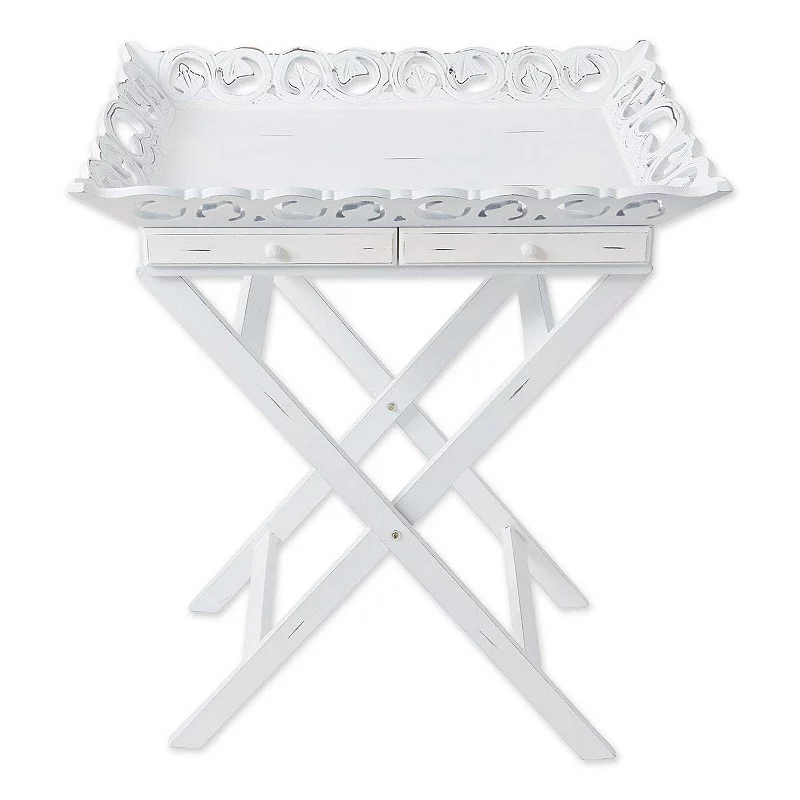 Actifo Romantic White Serving Tray with Stand with Two Drawers