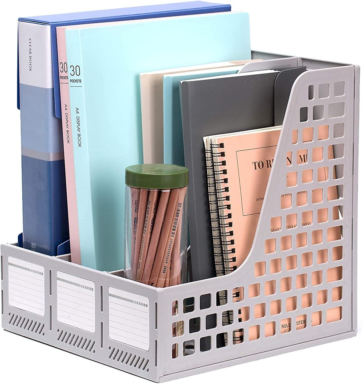 Vertical Desk Organizer， Magazine File Holder With 3 Large Compartments， Desktop Accessories For Home And Office Storage