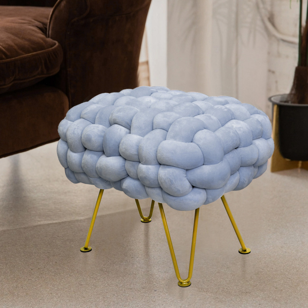 Velvet Pouf Stool Ottoman   Midcentury   Footstools And Ottomans   by BNF Home  Houzz