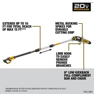 DW 20V MAX 8in. Cordless Battery Powered Pole Saw Tool Only DCPS620B