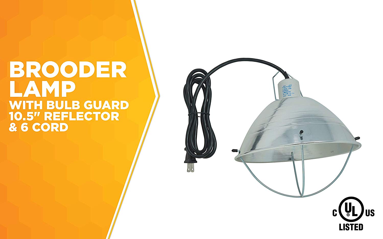 Woods 0165 Brooder Lamp with Bulb Guard，10.5 Inch Reflector and 6 Foot Cord (250 Watt， 18/2 SJTW)