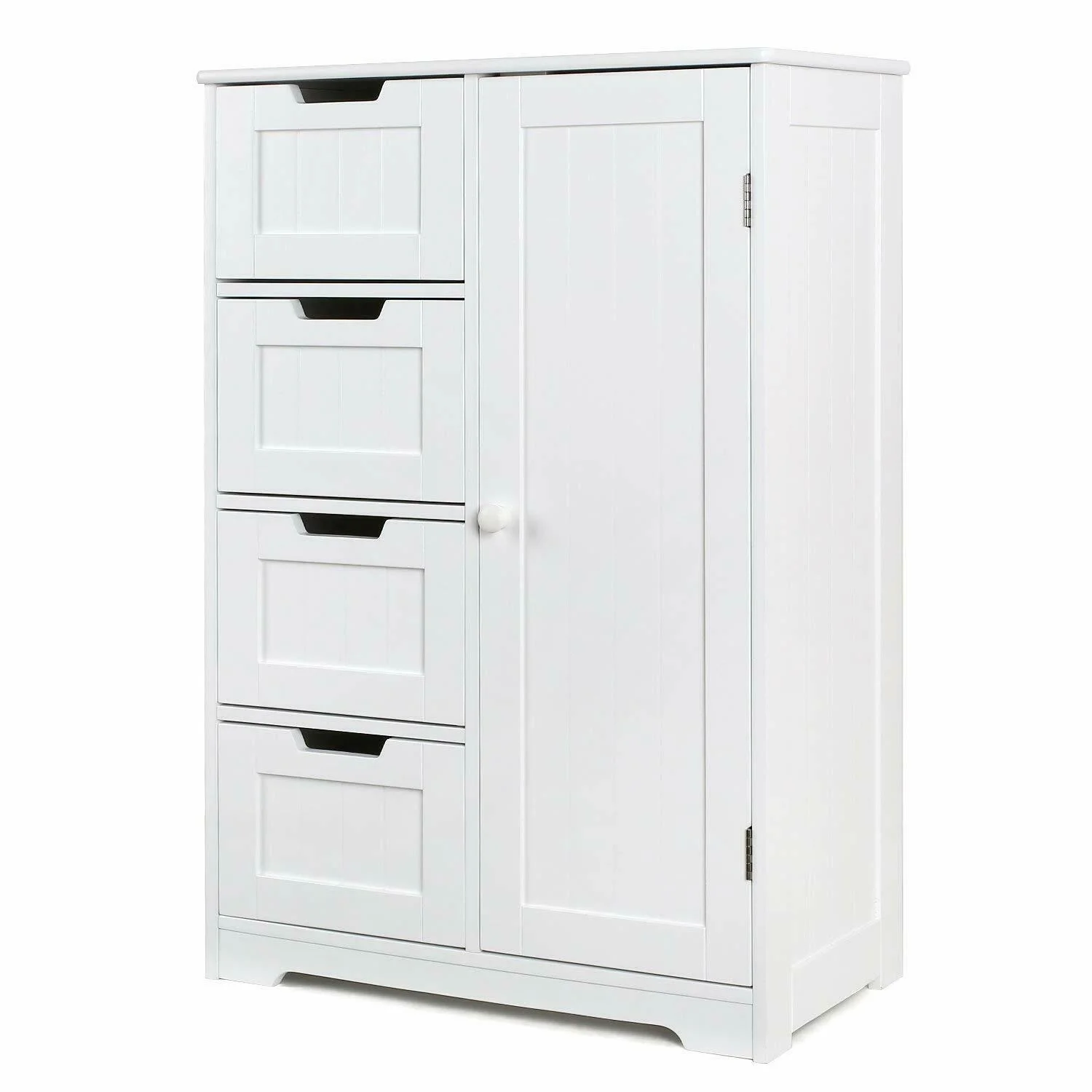 Homfa 4 Drawer Storage Cabinet, Wooden Cupboard Linen Bathroom Cabinet, White Finish