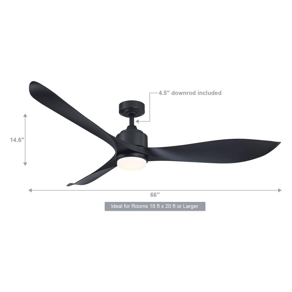 Parrot Uncle Misael 66 in Modern Integrated LED 3Blade Black Ceiling Fan with Light and Remote Control