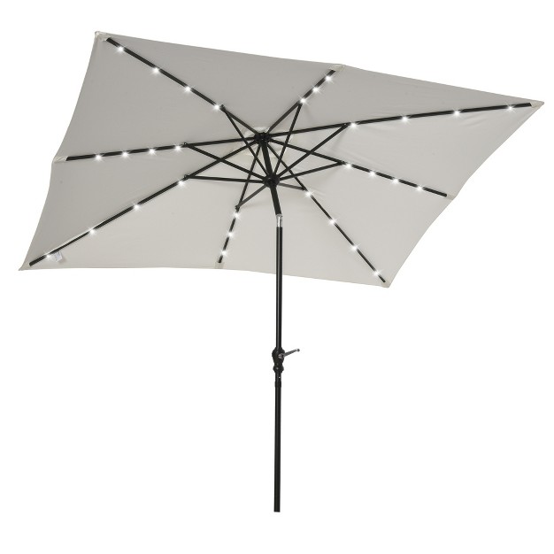 Outsunny 9 x27 X 7 x27 Patio Umbrella Outdoor Table Market Umbrella With Crank Solar Led Lights 45 Tilt Push button Operation For Deck Backyard Pool And Lawn