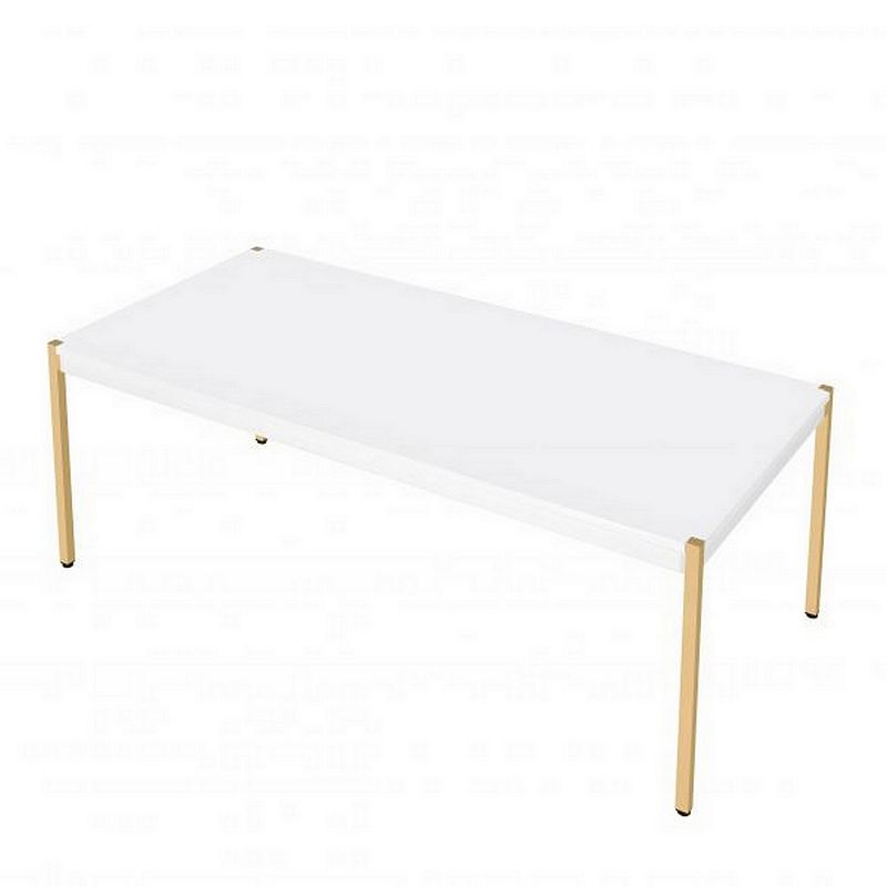 Coffee Table with Metal Tube Legs， White and Gold