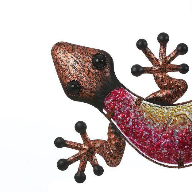 Luxenhome Pink Gecko Lizard Metal And Glass Outdoor Wall Decor