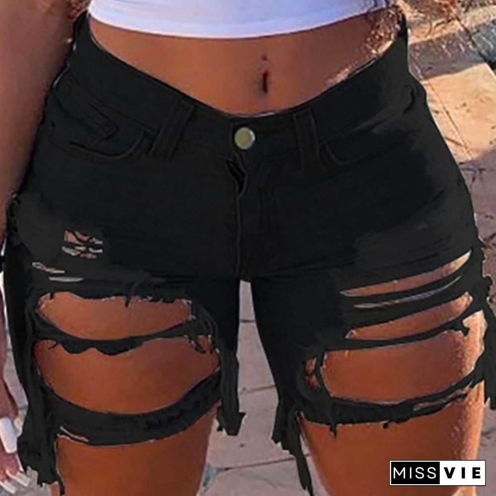 Women Summer Fashion Jeans Shorts Sexy Ripped Hole Denim Shorts Ladies Casual Skinny Bodycon Shorts Plus Size S-5XL