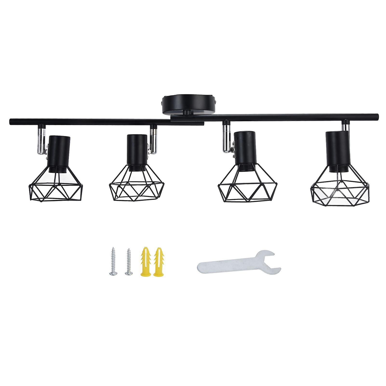 E14 Spotlight Base Adjustable 4 Head Hollow Wrought Iron Ceiling Lamp Holder For Shop Exhibition Hall Black 85265v