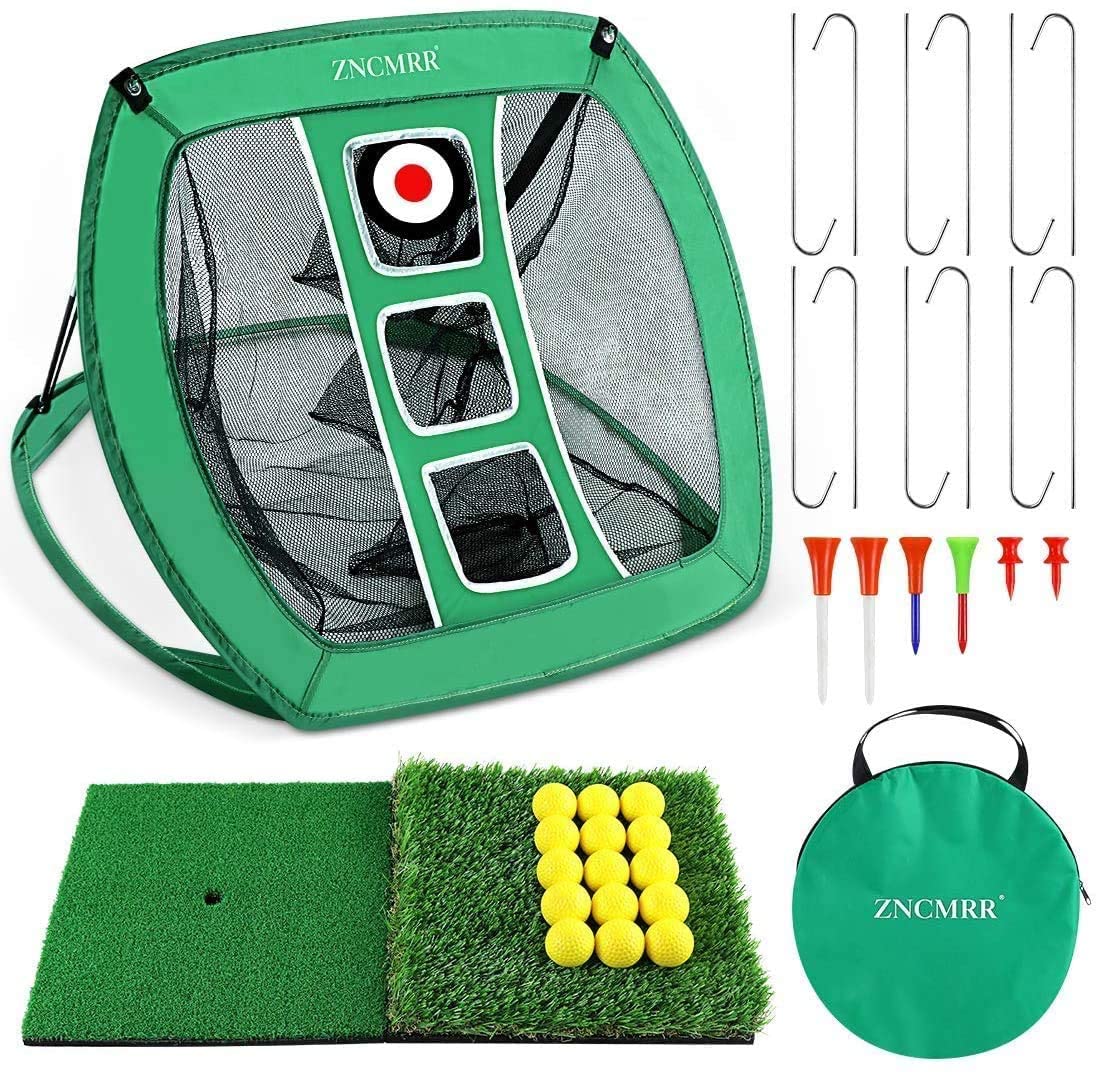 Brizi Living Pop Up Golf Chipping Net，Indoor/Outdoor Golfing Target Net Collapsible Portable Golf Hitting Net with 15 Training Balls and 2 Hitting Mats for Backyard Driving and Swing