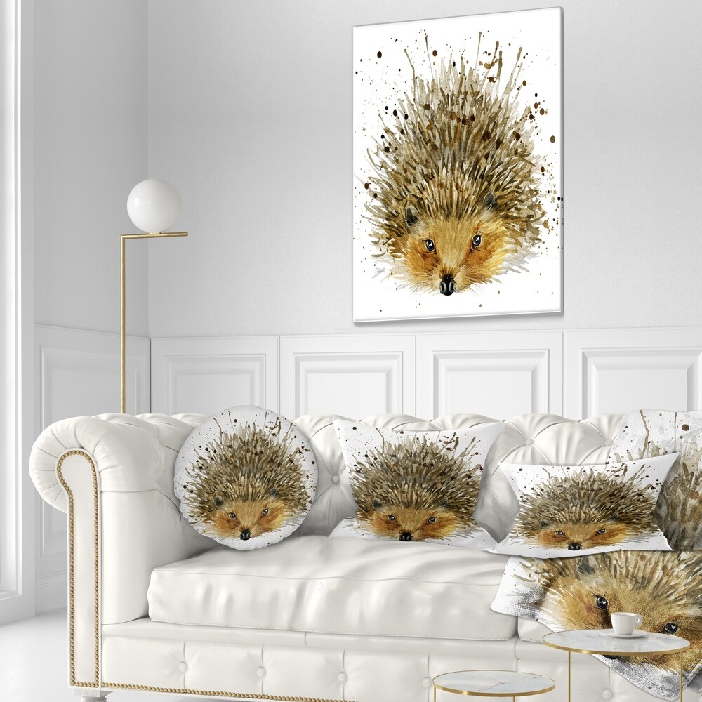 Designart 'Hedgehog Illustration Watercolor' Contemporary Animal Throw Pillow