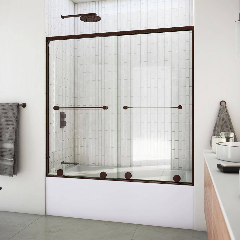 DreamLine Harmony 60 in. W x 58 in. H Sliding Semi Frameless Tub Door in Oil Rubbed Bronze with Clear Glass TDHA60W580VXX06