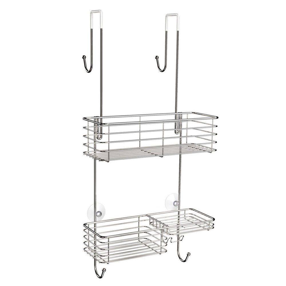 Dracelo Silver Shower Caddy Over The Door Stainless Steel Bathroom Shelf Organizer Rustproof Wall Rack with Hooks B082W5986D