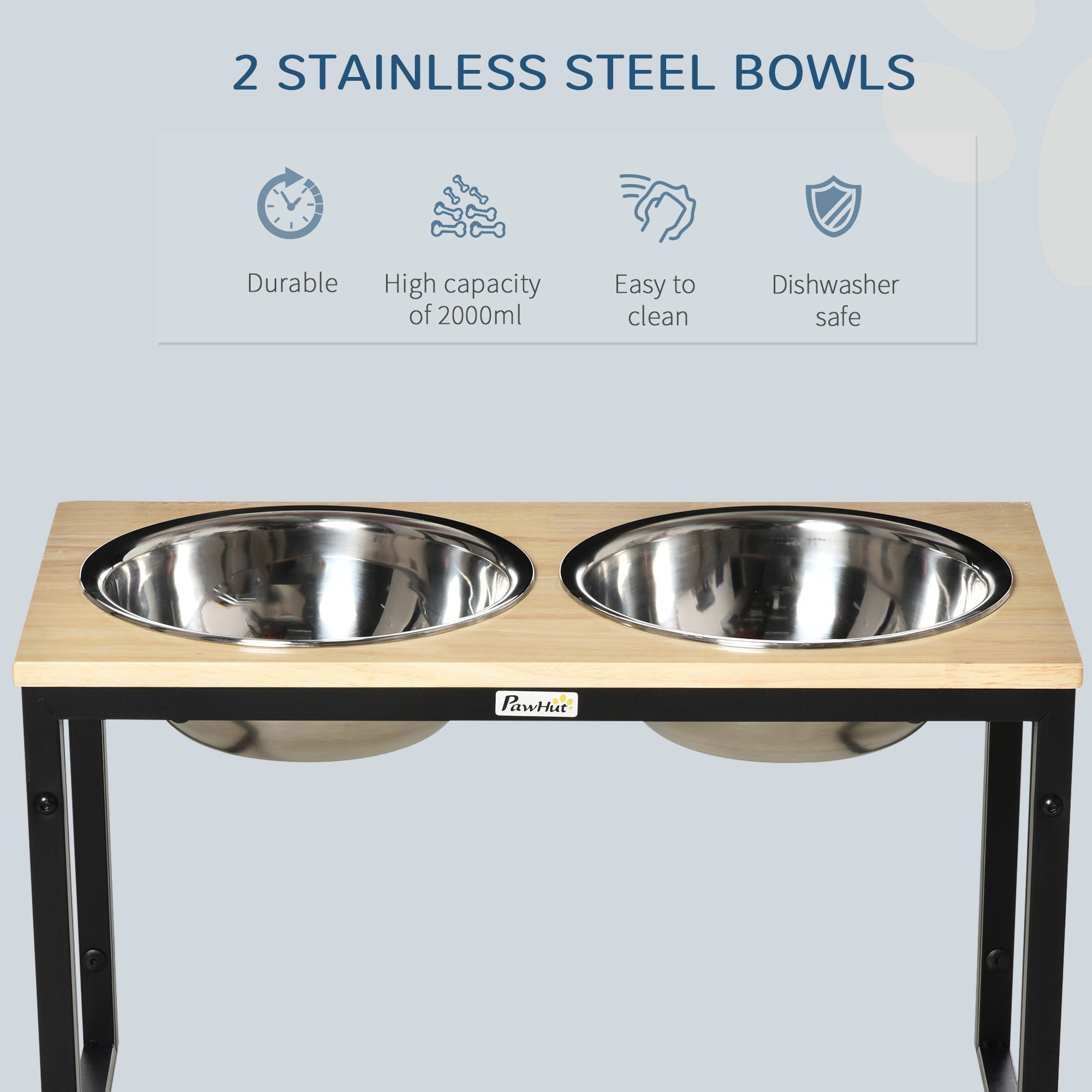 PawHut Elevated Dog Bowls Stand Raised Pet Feeder with Stainless Steel Bowls