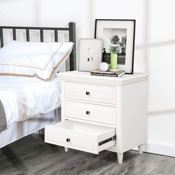 Modern Vintage 3 Drawer Wood Nightstand， White Wood Bedside Table， Side End Table for Bedroom， Living Room， Office - - 35651525