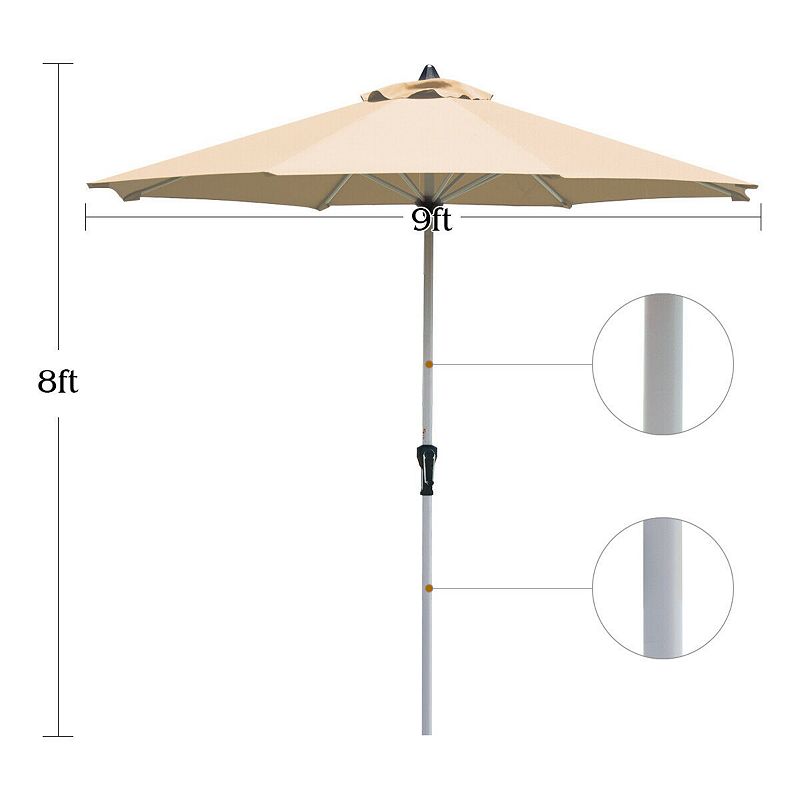 9 Feet Patio Outdoor Market Umbrella with Aluminum Pole without Weight Base