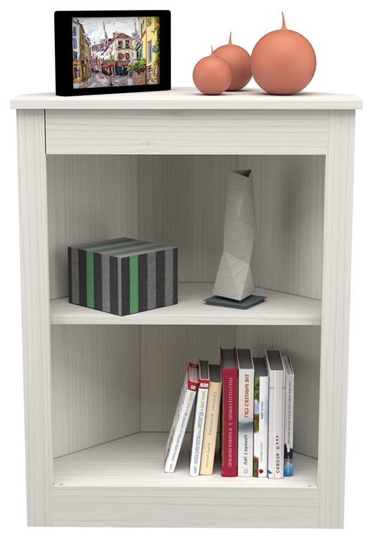 Inval 31.5 quot2 Shelf Engineered Wood Corner Bookcase in Washed Oak   Transitional   Bookcases   by Homesquare  Houzz