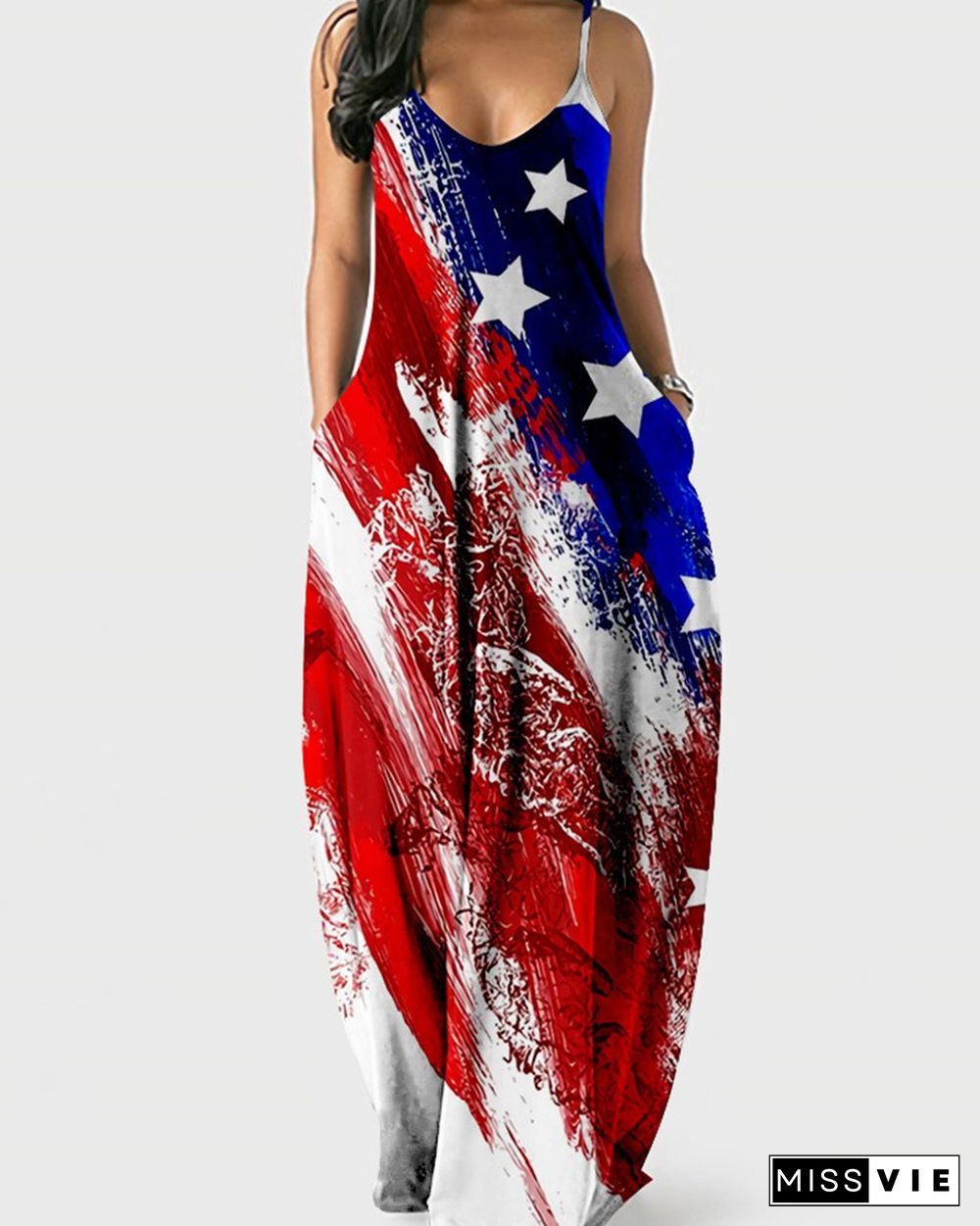 Independence Day Print Sling Maxi Dress