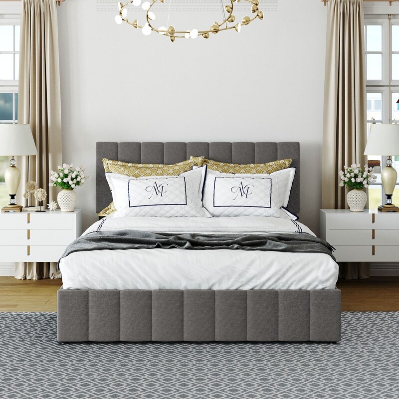 Lift Up Storage Bed Full/Queen Size  Upholstered Platform Bed Frame with a Hydraulic Storage System and Tufted Headboard