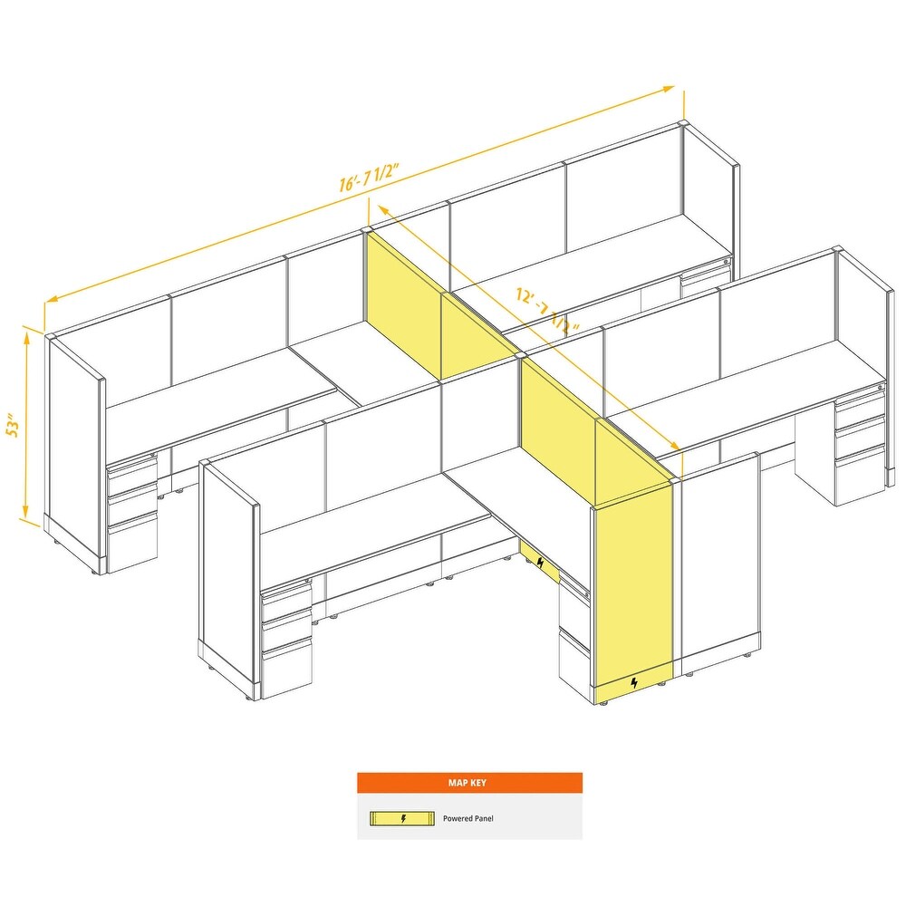 Workstation Desk 53H 4pack Cluster Powered Cubicles