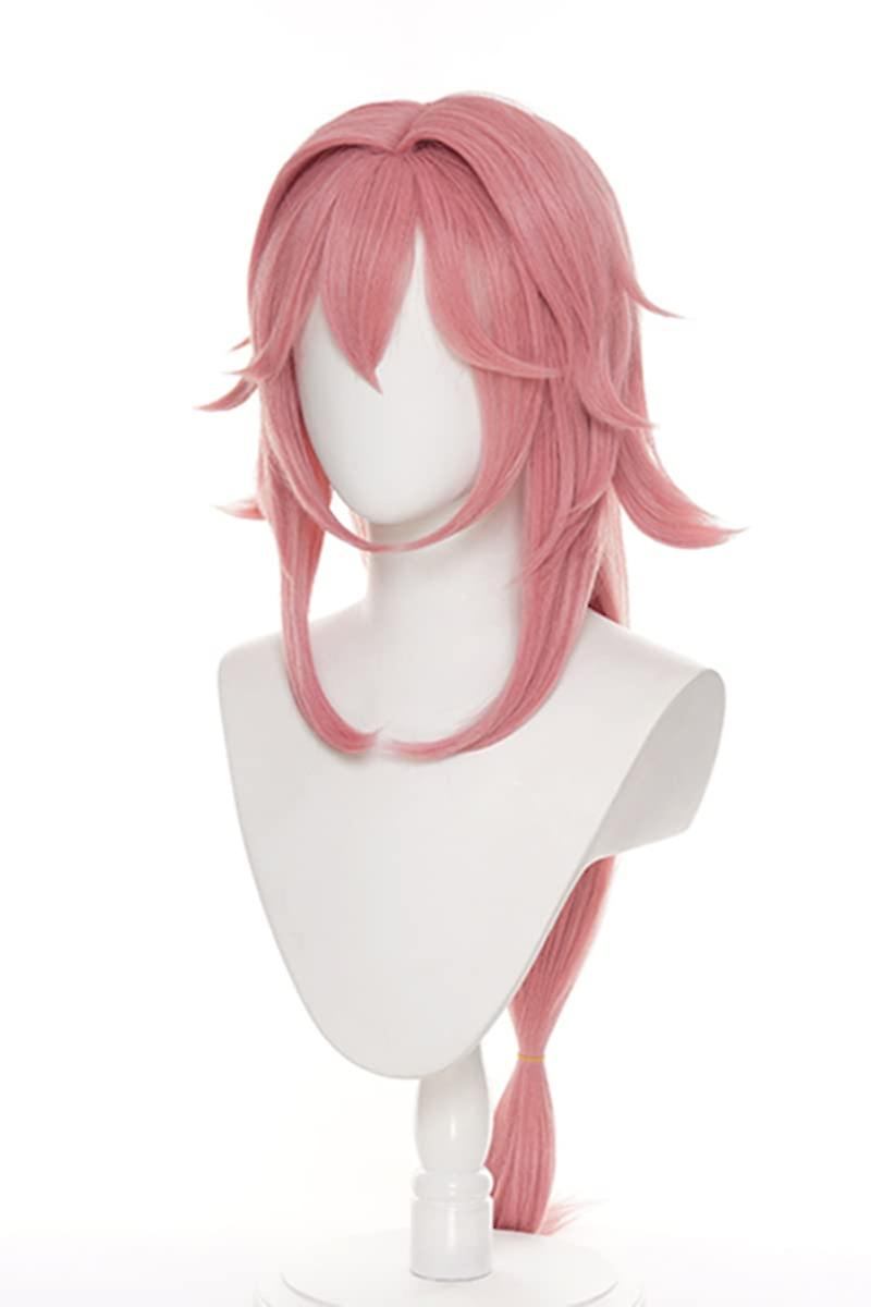 Light Pink Fluffy Ponytail With Bangs Wig For Cosplay Yae Miko Anime Halloween Costume Wig Light Pink -