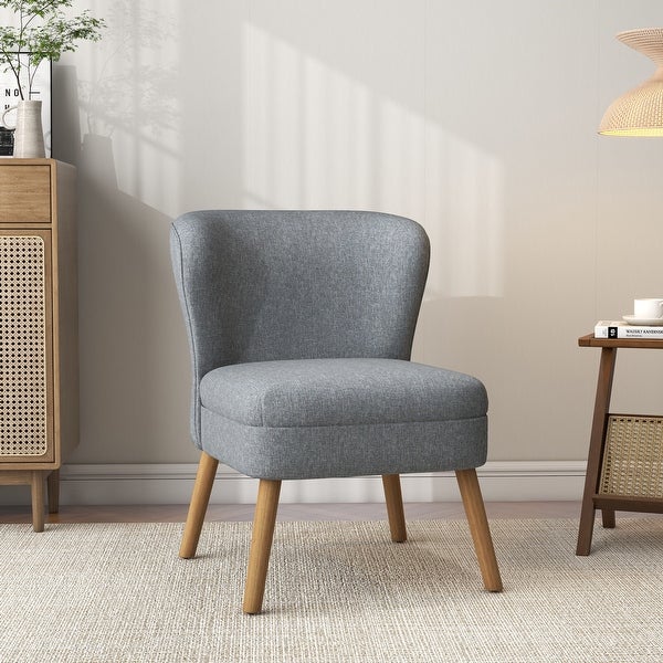 Mid Century Linen Accent Chair with Solid Wood Legs