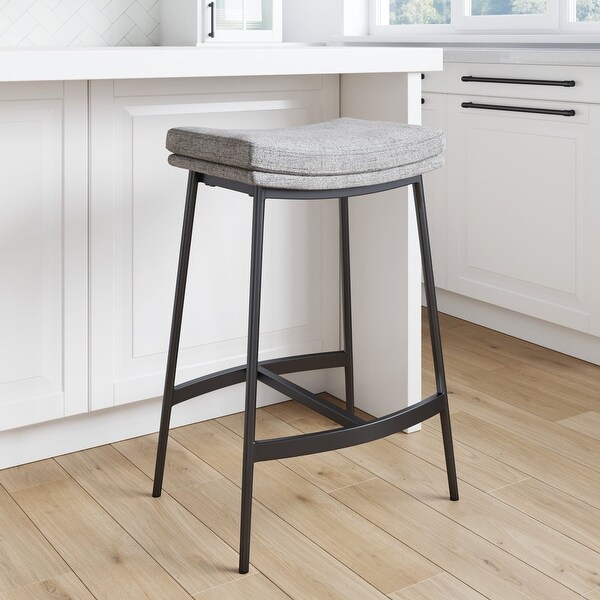 Nathan James Arlo Modern Backless Upholstered Kitchen Counter Bar Stool with Saddle Seat and Metal Base