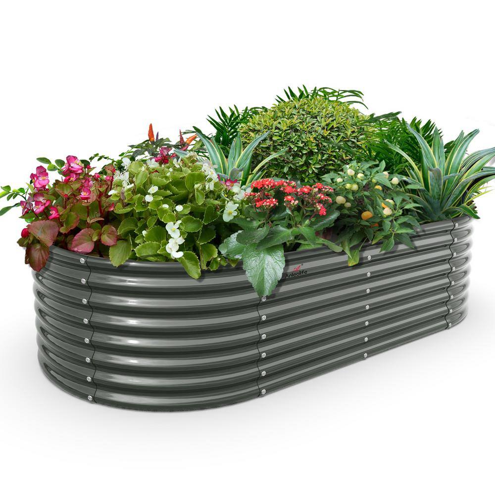 Cesicia 6 ft. L x 3 ft. W x 2 ft. H Outdoor Gray Galvanized Steel Raised Garden Bed Oval Above Ground Modular Planter Boxes ANG001bedwy