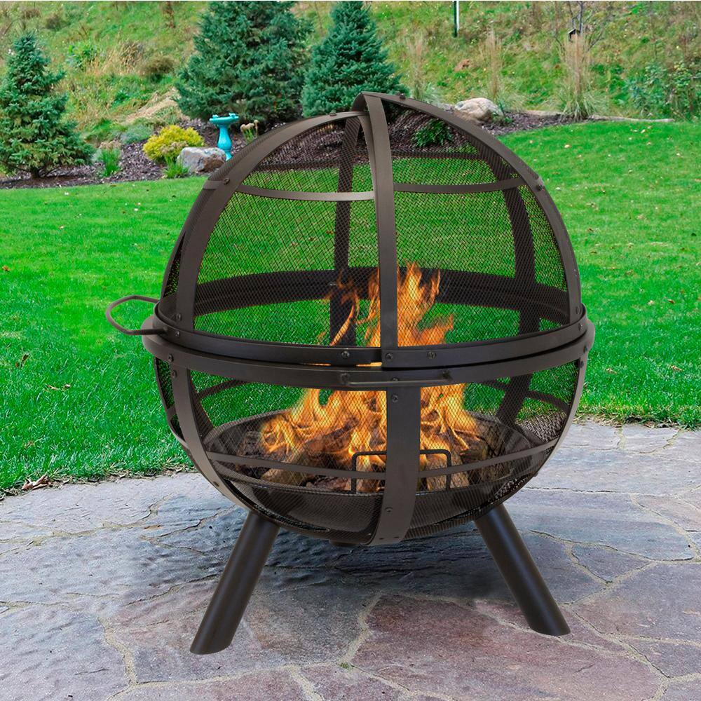 35 in. H Outdoor Steel Black Fire Pit with Spherical Spark Screen 5510