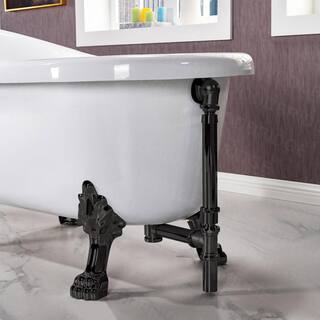 WOODBRIDGE Detroit 59 in. Heavy Duty Acrylic Slipper Clawfoot Bath Tub in White Claw Feet Drain  Overflow in Matte Black HBT7012