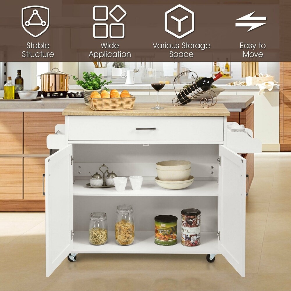 Rolling Kitchen Island Cart with Towel and Spice Rack   45.5\