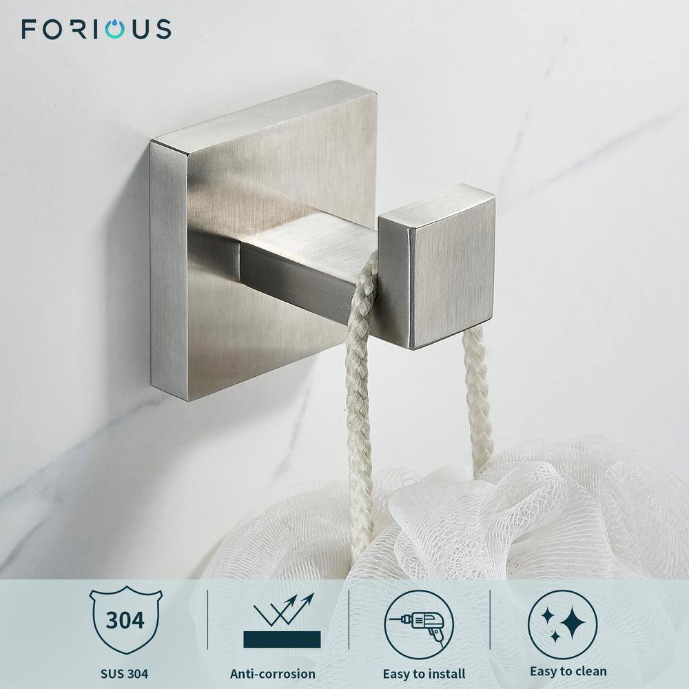 FORIOUS Bathroom Robe Hooks Stainless Steel Wall Mounted In Brushed Nickel 2-pack HH0222BN2