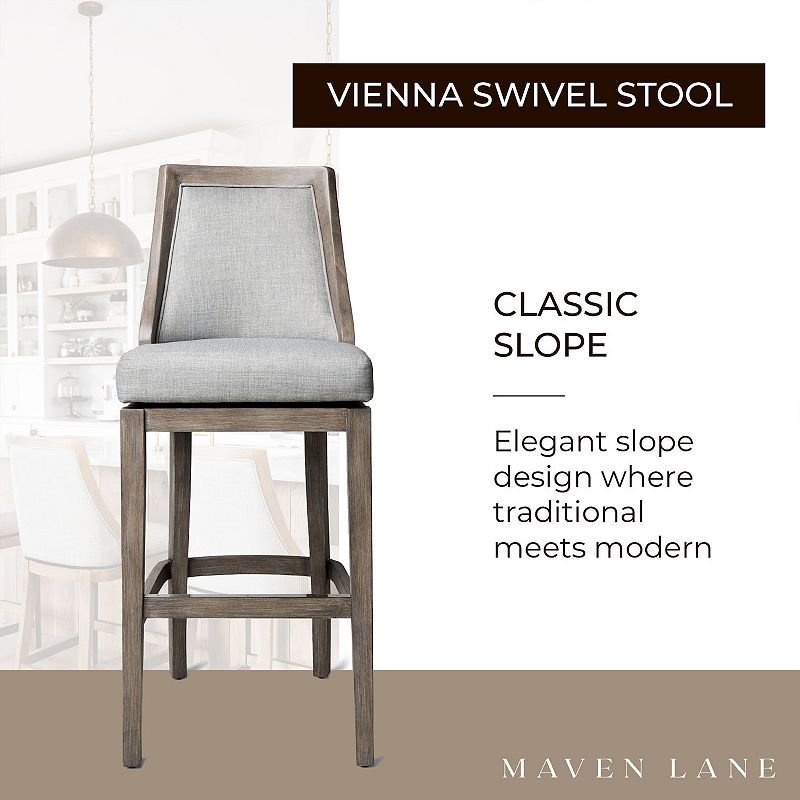 Maven Lane Vienna Bar Stool， Reclaimed Oak Finish W/ Ash Grey Fabric Upholstery