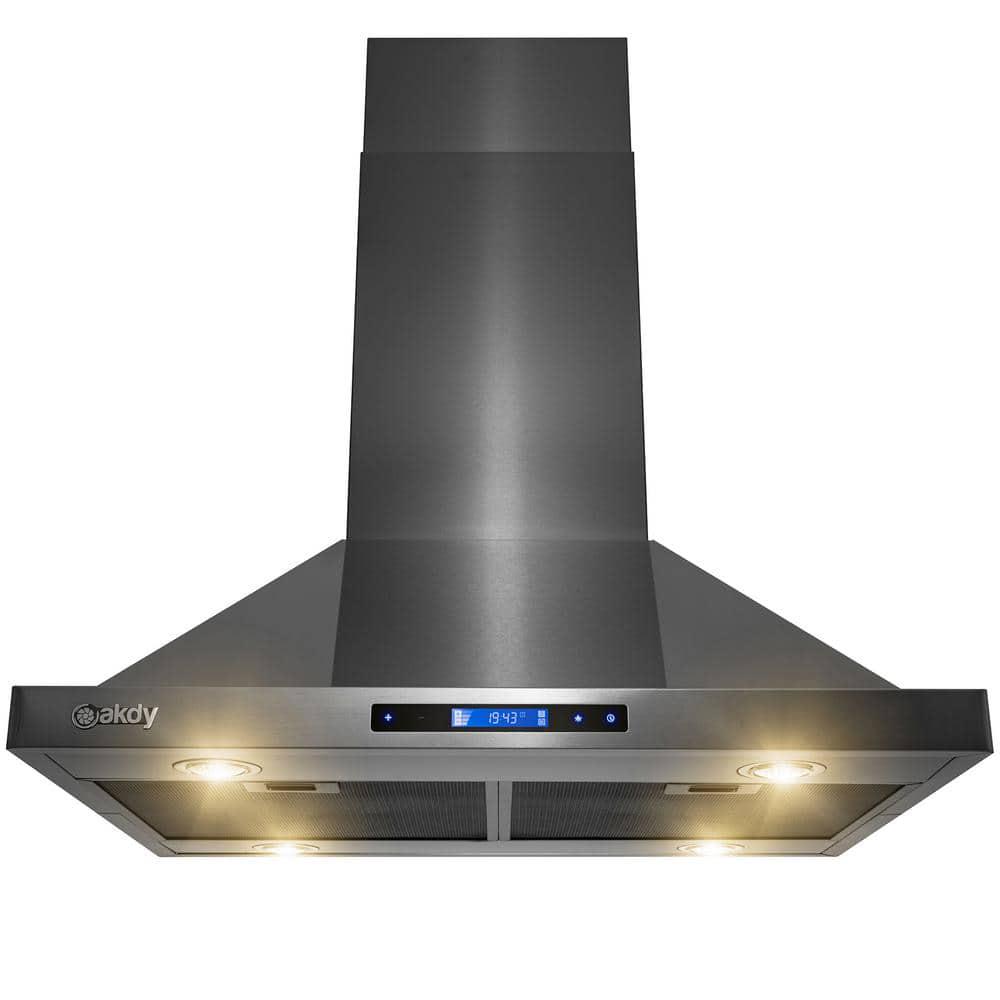 AKDY 30 in 343 CFM Convertible Kitchen Island Mount Range Hood in Black Stainless Steel Touch Control