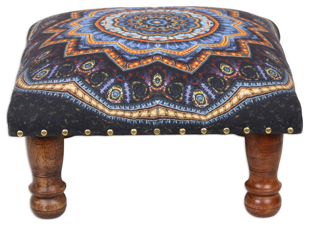 Novica Handmade Floral Ignite Upholstered Ottoman Foot Stool   Traditional   Footstools And Ottomans   by NOVICA  Houzz