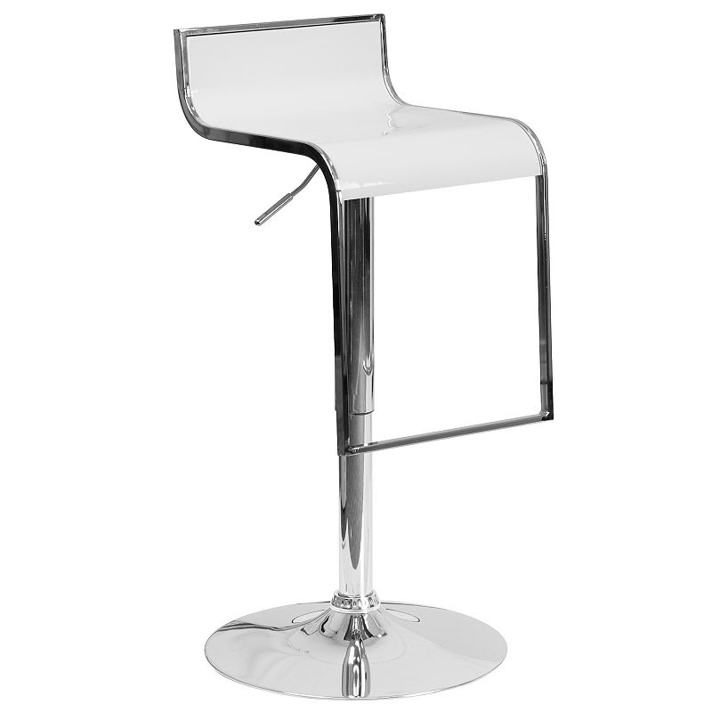 Emma and Oliver White Plastic Adjustable Height Barstool with Chrome Drop Frame