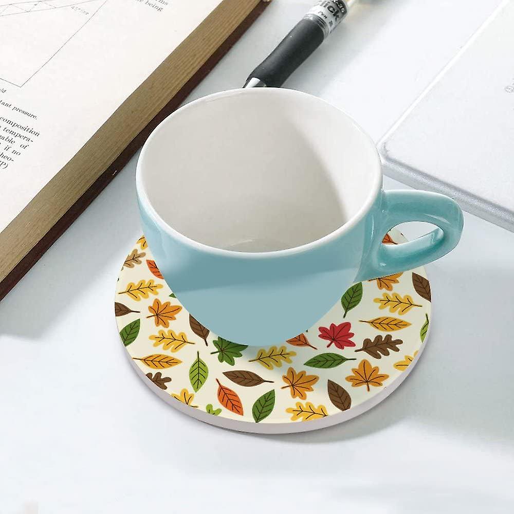 2pcs Round Cute Autumn Leaves Decoration Ceramic Coasters With Cork-backed For Coffee Drink Cup Mat Absorbent Stone Coasters