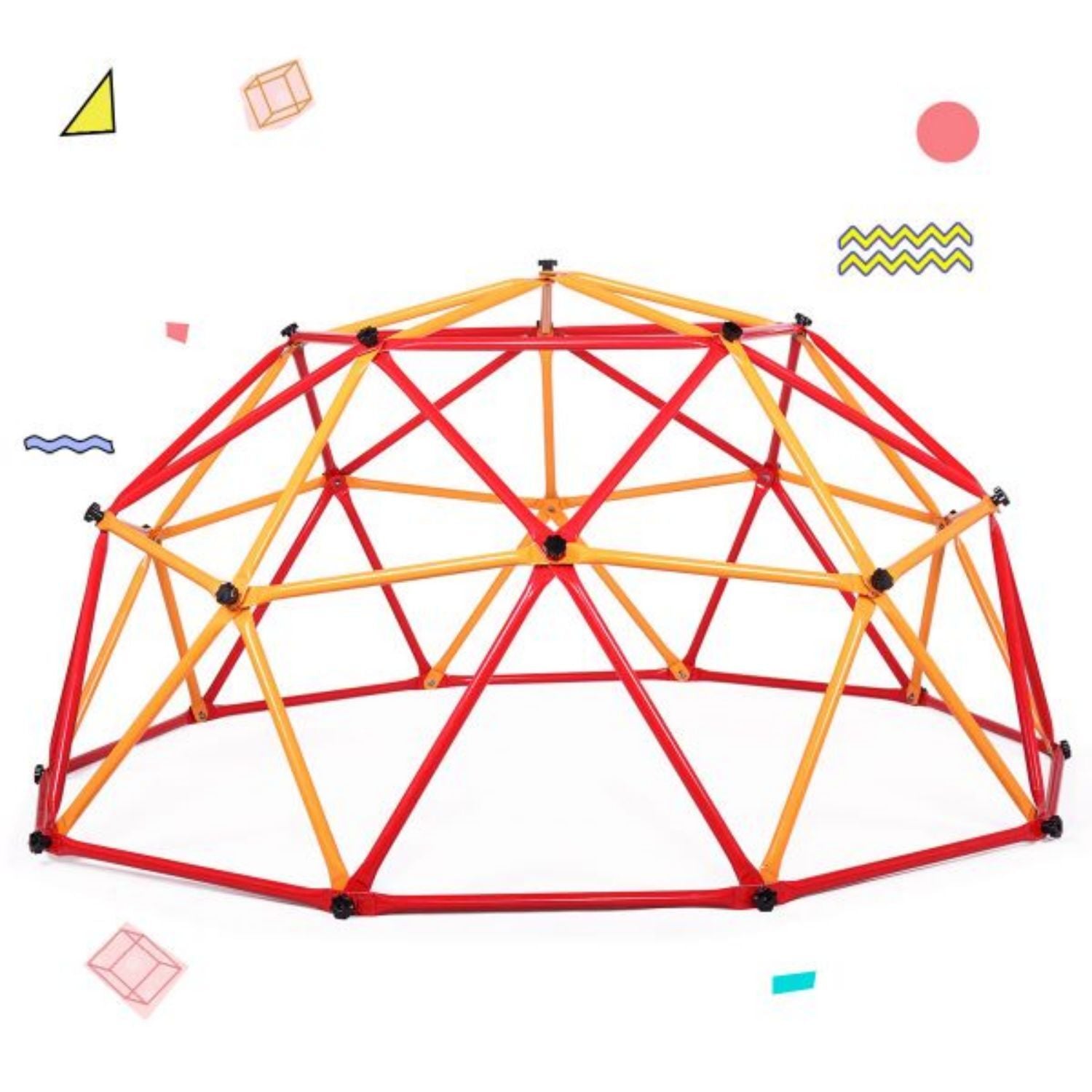 Cmgb Geometric Dome Climber for Kids Outdoor Jungle Gym Monkey Bars for Backyard Support 500LBS Indoor Climbing Toys for Toddlers 1-3，Red + Yellow