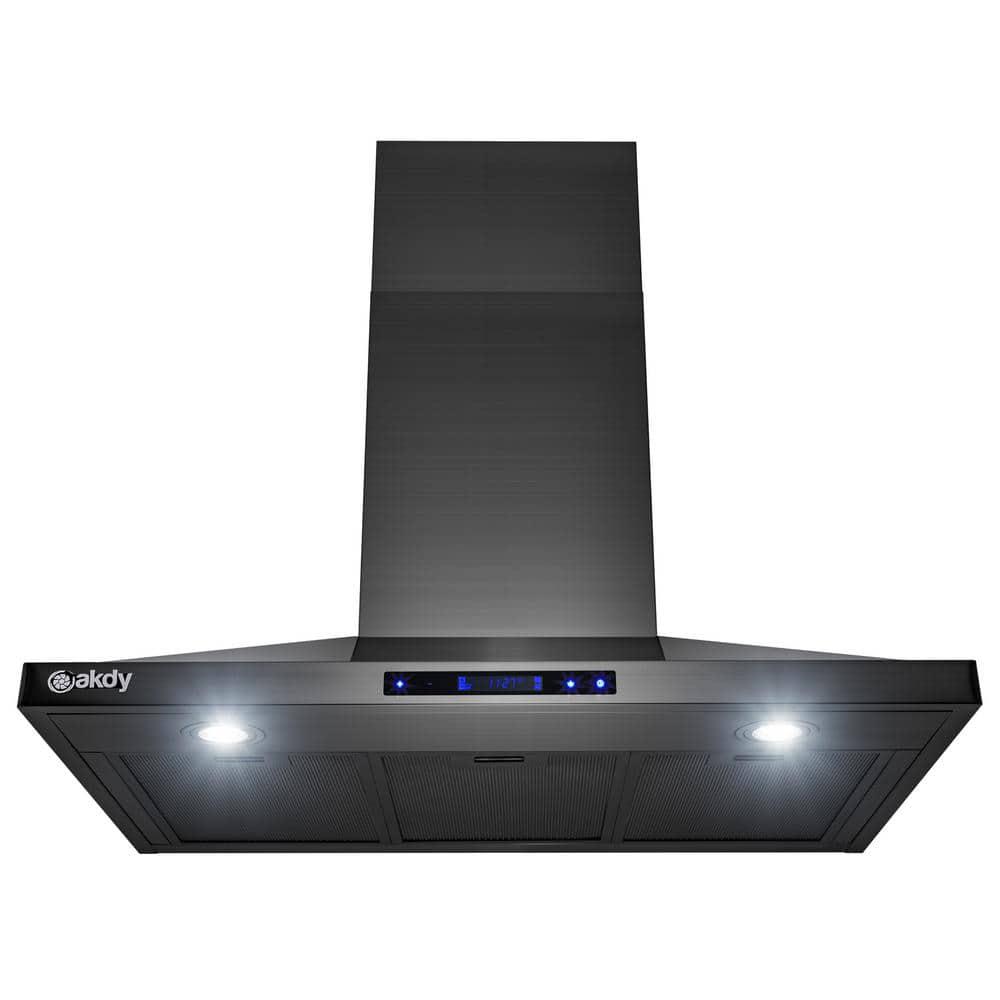 AKDY 36 in 350 CFM Convertible Wall Mount Kitchen Range Hood with LED Lights in Black Stainless Steel