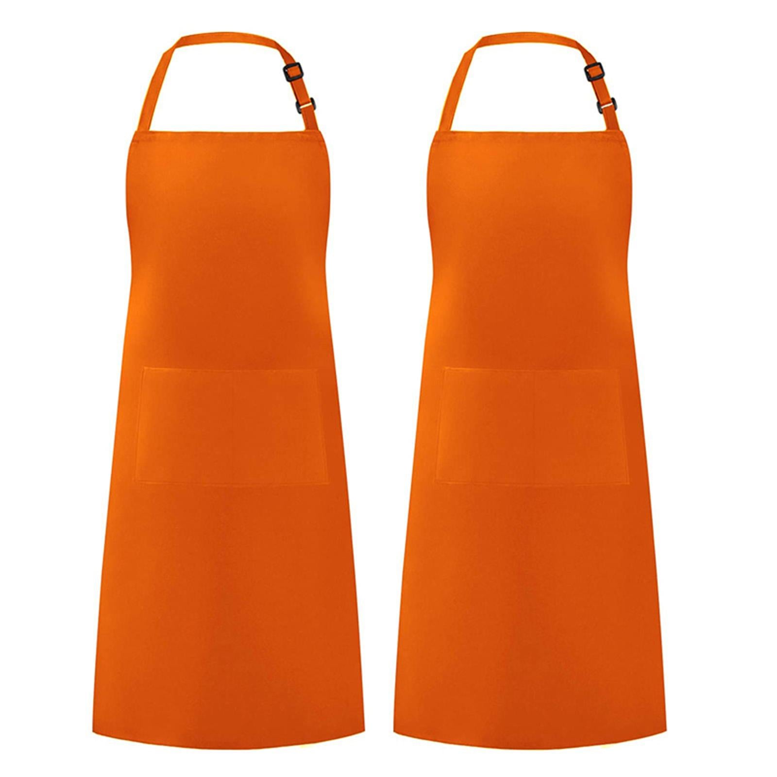 2x Apron with 2 Pockets Clothes Protector 70x78cm Solid Cotton Adjustable Water Adults Apron for Cooking Cafe Shop Baking Kitchen Women Orange