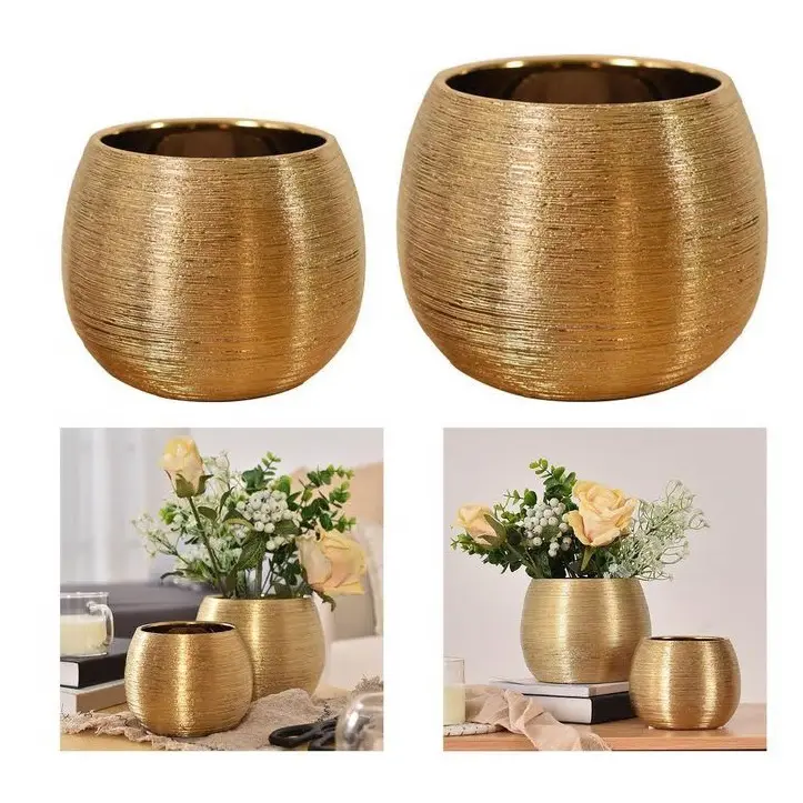 Hot Quality Handmade Gold Metal Planters for Garden Home Decorative Plant Flower Pot Luxury Floor Planter