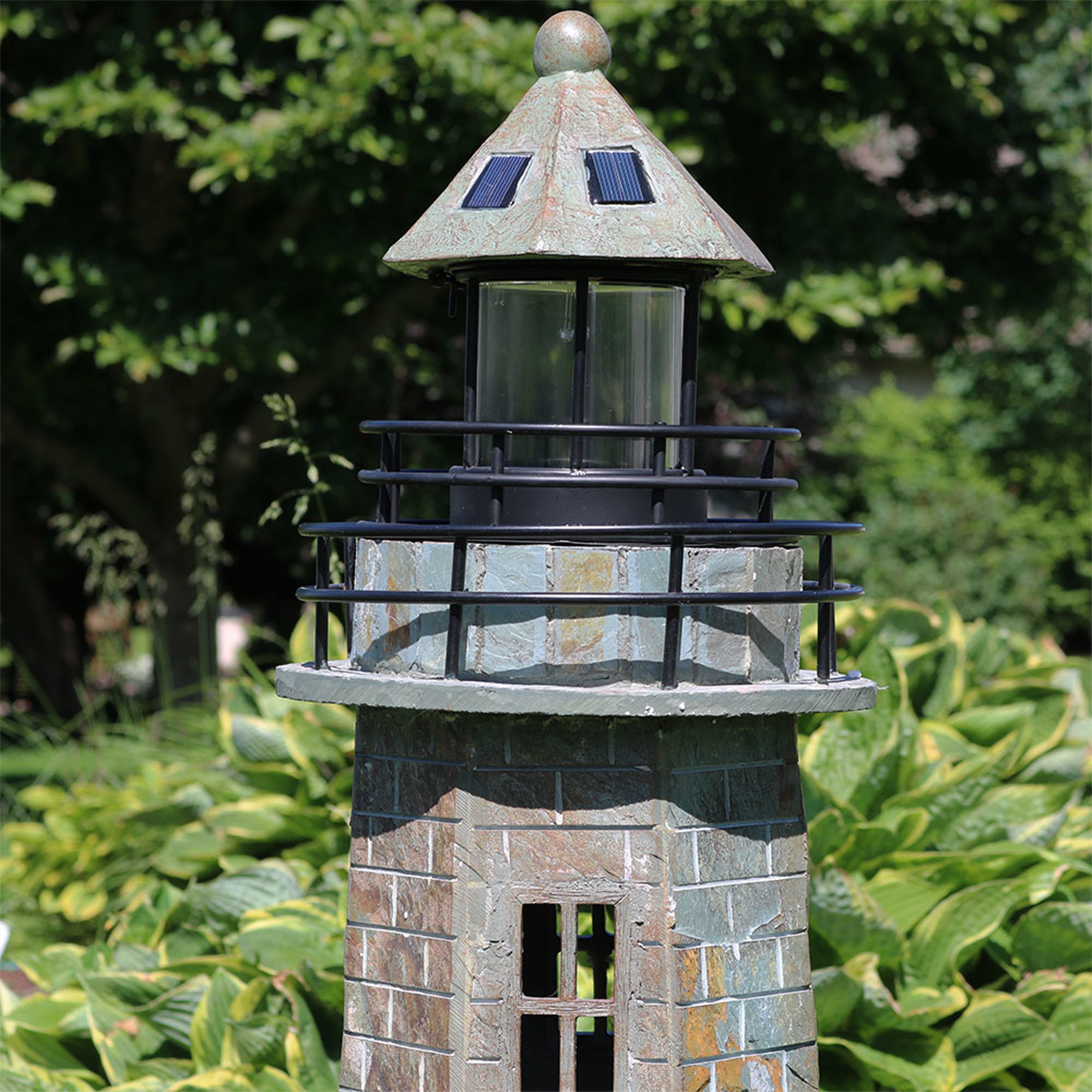 Sunnydaze Outdoor Backyard Garden Nautical Lighthouse Solar LED Pathlight Statue Figurine - 35