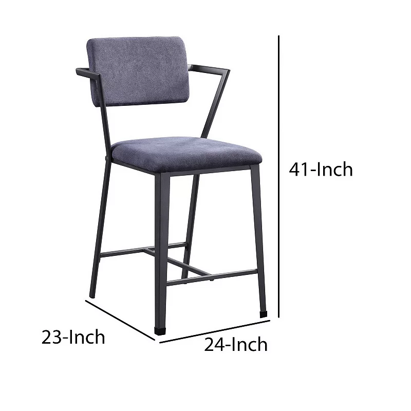 Fabric Upholstered Metal Counter Height Chair， Set of 2，Gray and Black