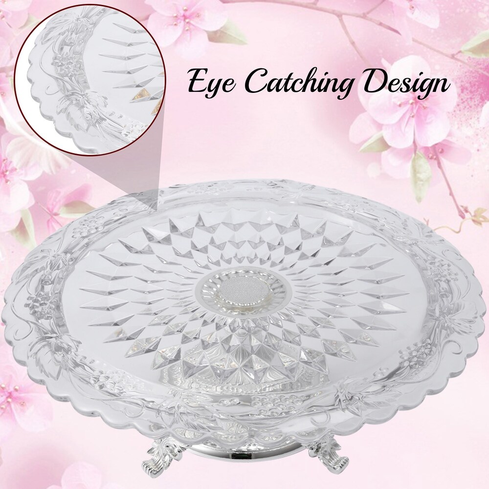 Matashi Crystal Glass Etched Cake Plate Centerpiece  Round Serving Platter w/ Silver Plated Pedestal Base for Weddings  Parties